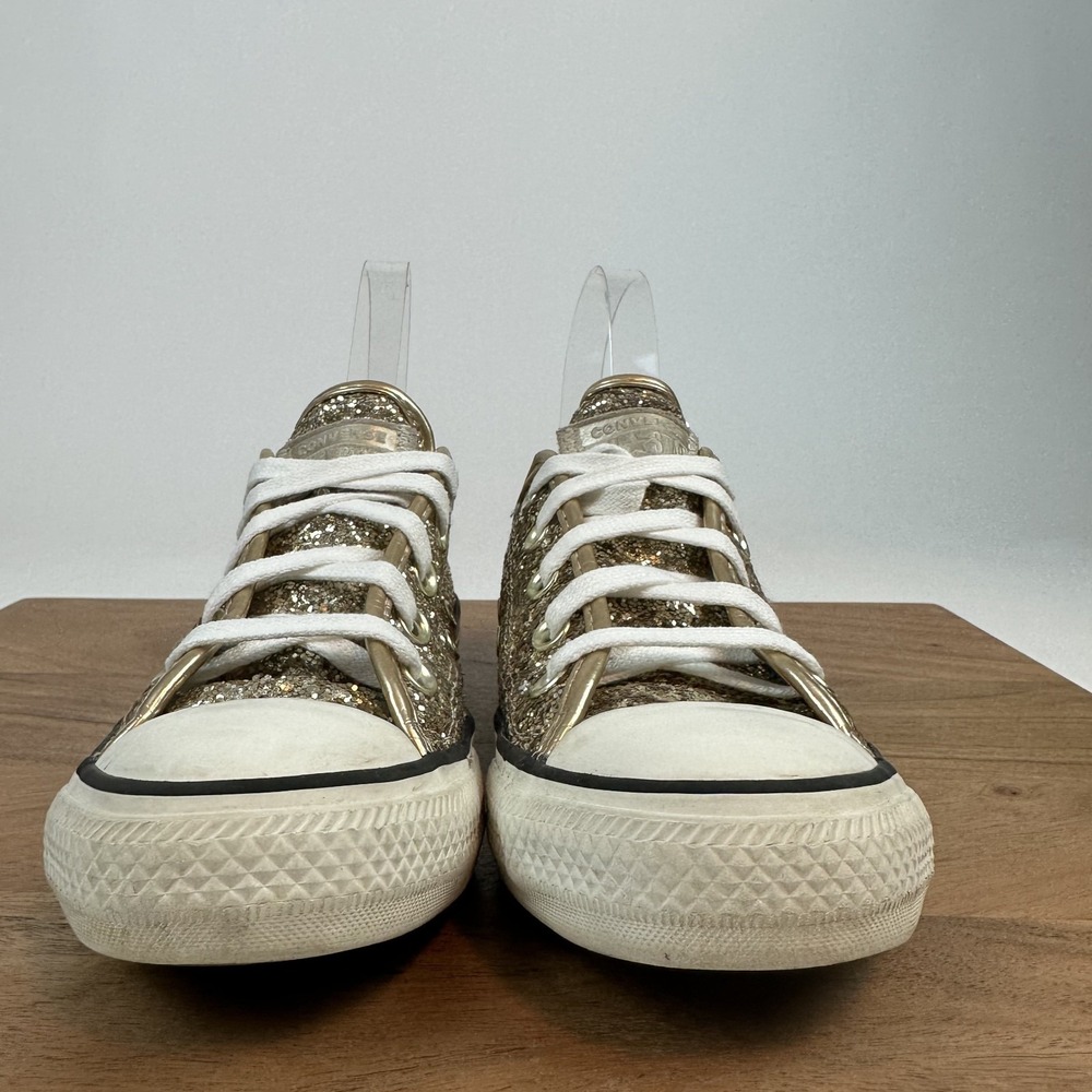 Womens Converse Chuck All Star Glitter Gold Low Casual Sneakers Shoes Size 5.5 M - Picture 3 of 8